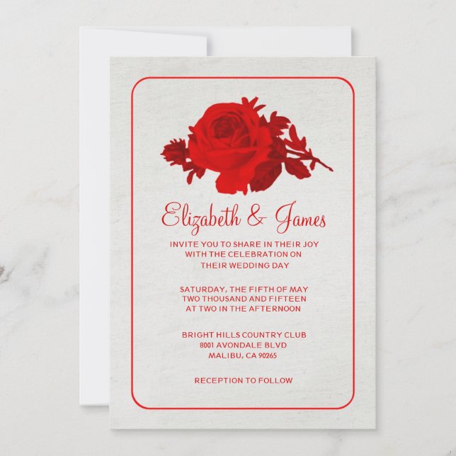 Convites De Casamento De Flor/Flor Vermelho-Branco (Frente)