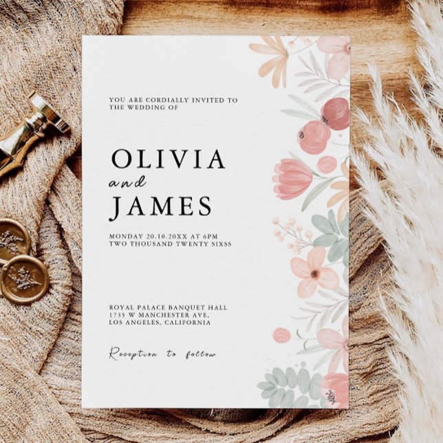 Convites de casamento de flor selvagem (Wildflower Wedding Invites Template)