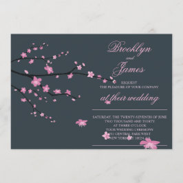 Convites de casamento de flores de cereja escura
