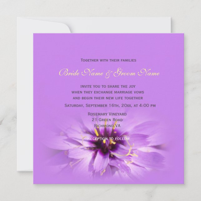 Convites de casamento de flores roxas, bonito e el (Frente)