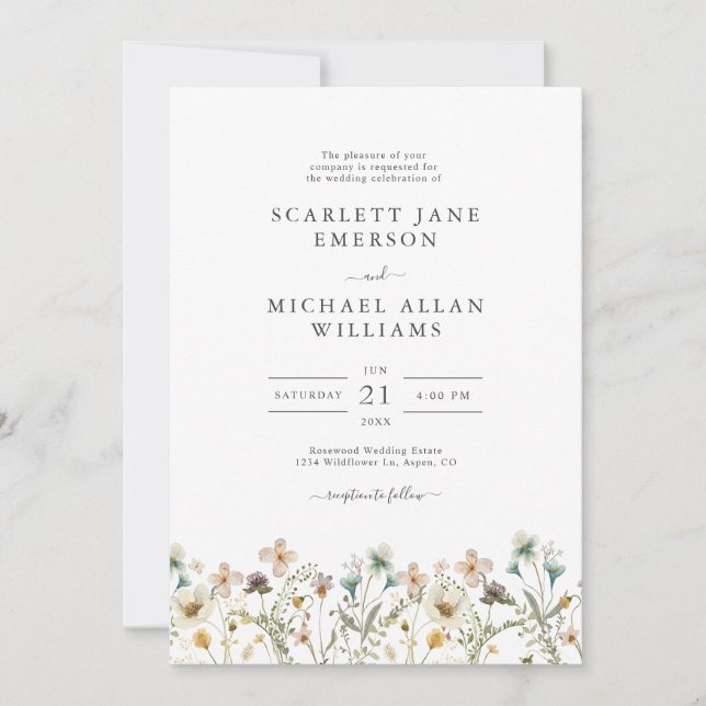 Convites de Casamento de Flores Silvestres Elegant (Frente)