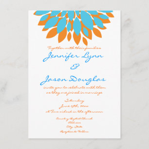 Convites de Casamento de Flores Simples Azul Turqu