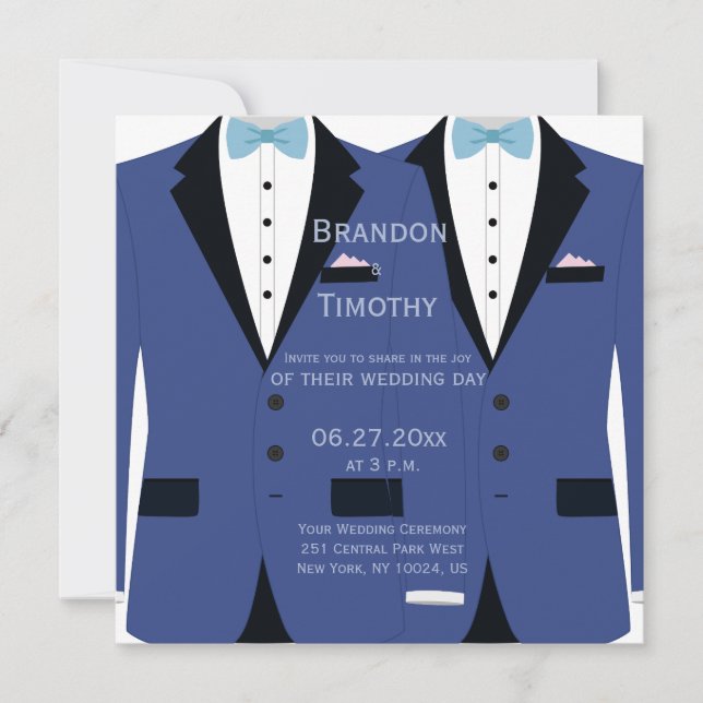 Convites de casamento De Gay Branco E Azul Quadrad (Frente)