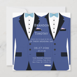 Convites de casamento De Gay Branco E Azul Quadrad