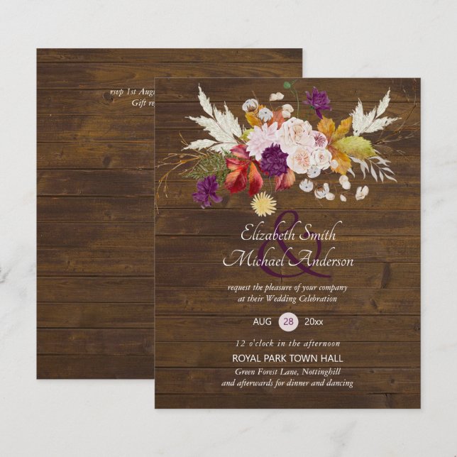 Convites de casamento de Gengibre de Plum Russo de (Frente/Verso)