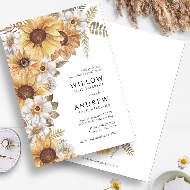 Convites de Casamento de Girassóis Rústicos (Rustic Watercolor Sunflower Floral Wedding Invitations by Painted Paperie
)