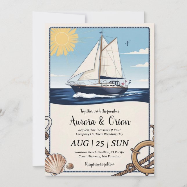 convites de casamento de iate de aquarela (Frente)