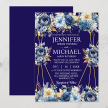 Convites de Casamento de Inverno Azul Marinho e Do