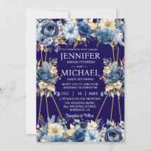 Convites de Casamento de Inverno Azul Marinho e Do