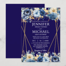 Convites de Casamento de Inverno Azul Marinho e Do