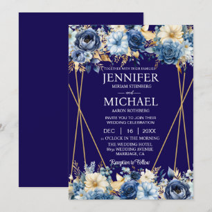 Convites de Casamento de Inverno Azul Marinho e Do
