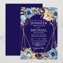 Convites de Casamento de Inverno Azul Marinho e Do
