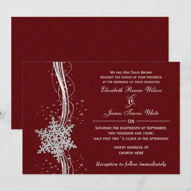 convites de casamento de inverno flocos de neve pr (Frente/Verso)