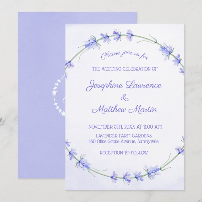 Convites de Casamento de lavanda de Aquarela (Frente/Verso)