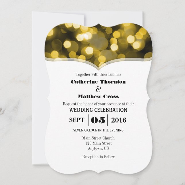 Convites de casamento de luzes brilhantes Douradas (Frente)
