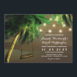 Convites De Casamento De Luzes De Praia De Árvore<br><div class="desc">Palm Tree Beach Esculpida Voos de Casamento - design apresenta um fundo de praia com luzes de cordas e um balanço de madeira pendurado numa palmeira. Você pode entalhar iniciais na árvore para adição de decoração. Consulte produtos correspondentes neste design encontrado na coleção nesta página.</div>