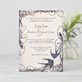 convites de casamento de Marinho de aves de amores