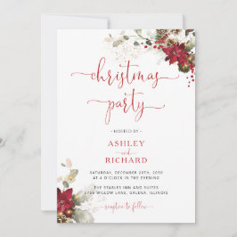 Convites de Casamento de Natal com Flores Vermelha