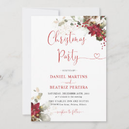 Convites de Casamento de Natal com Flores Vermelha