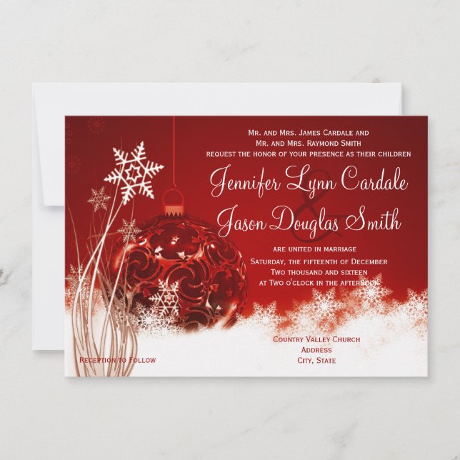 Convites de Casamento de Natal Vermelho e Branco p (Frente)