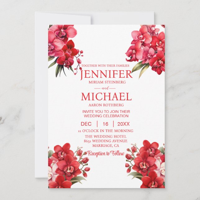Convites de Casamento de Orquídeas Vermelhas Inver (Frente)