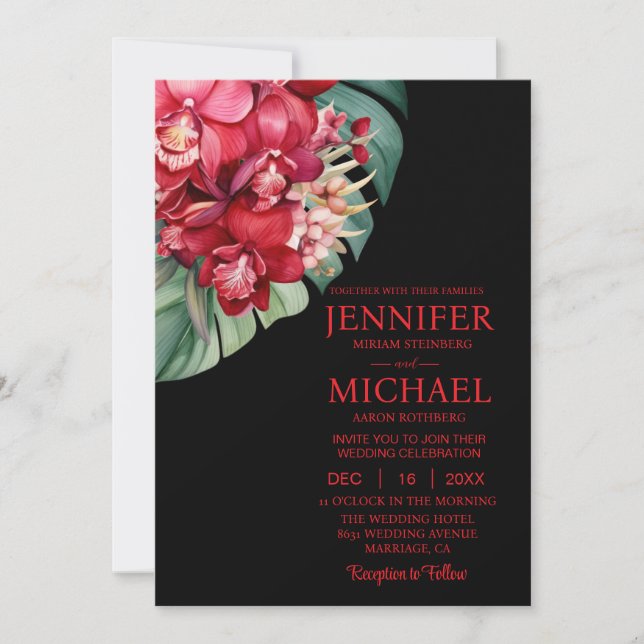 Convites de Casamento de Orquídeas Vermelhas Inver (Frente)