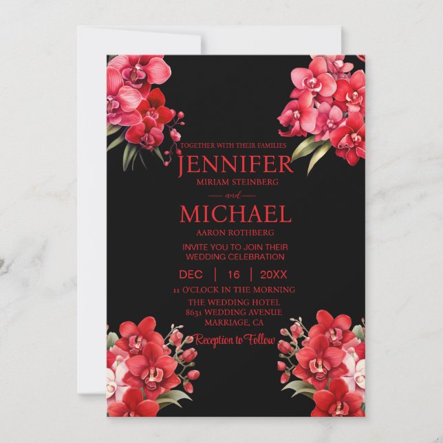 Convites de Casamento de Orquídeas Vermelhas Inver (Frente)