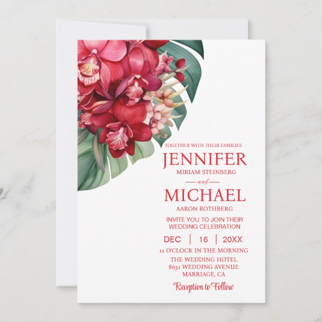 Convites de Casamento de Orquídeas Vermelhas Inver (Frente)