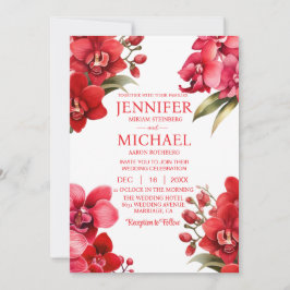 Convites de Casamento de Orquídeas Vermelhas Inver