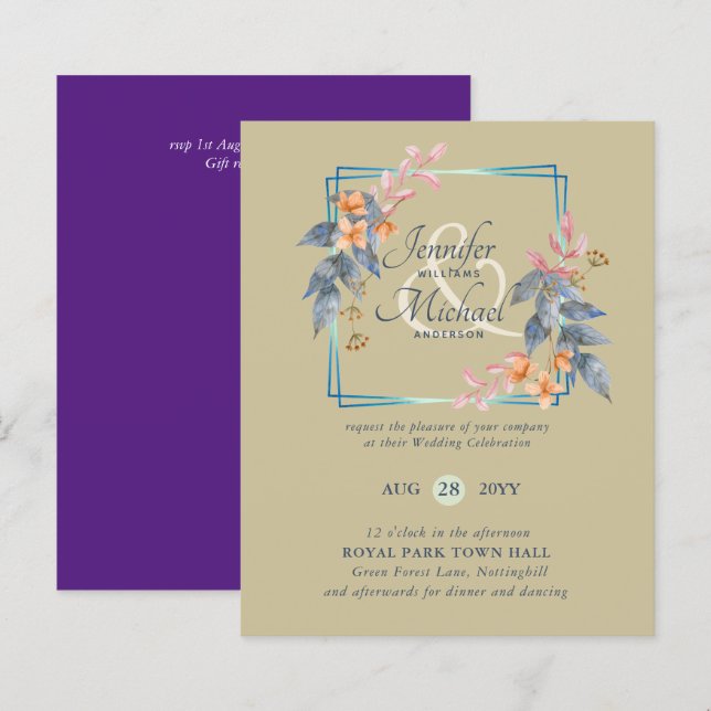 Convites de Casamento de Outono com Folhas de Jard (Frente/Verso)