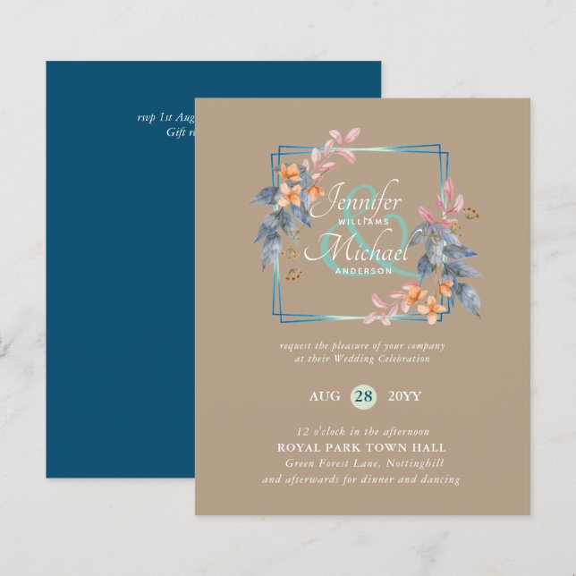 Convites de Casamento de Outono com Folhas de Jard (Frente/Verso)