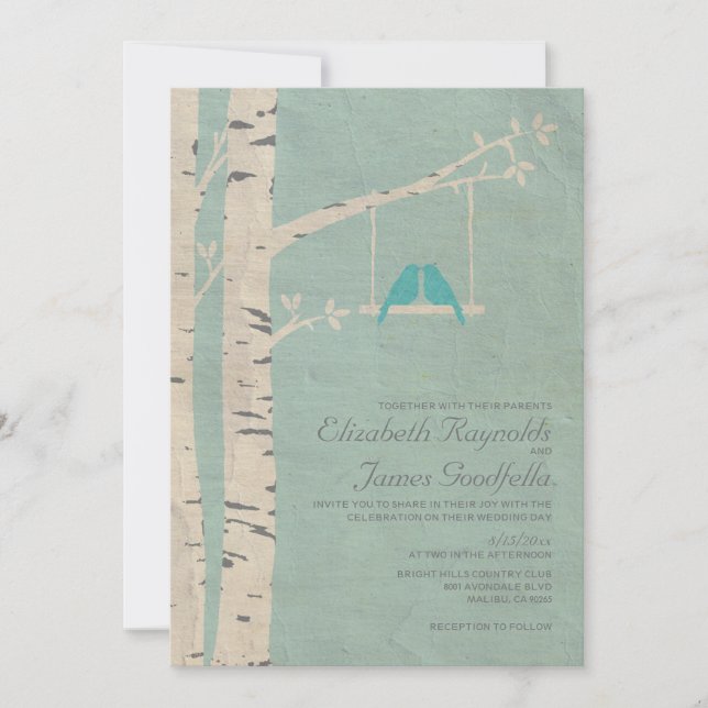 Convites de Casamento de Pássaros Azuis Fofos (Frente)