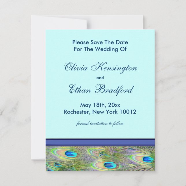 Convites de Casamento de Pavão Azul Royal Teal (Frente)