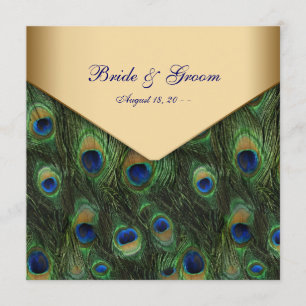 Convites de Casamento de Pavão em Ouro Elegante