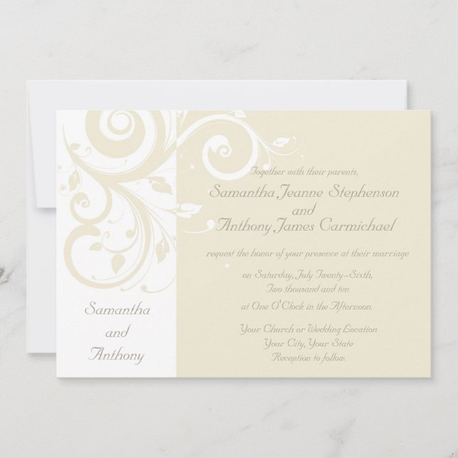 Convites De Casamento De Pearl Cream Inverso (Frente)