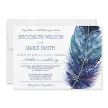 Convites De Casamento De Penas Azul E Roxo