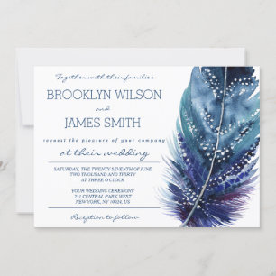 Convites De Casamento De Penas Azul E Roxo