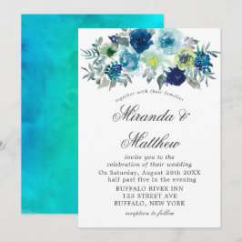 Convites De Casamento De Peônias De Molho Azul