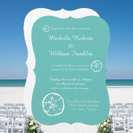 convites de casamento de praia com dólar de areia 