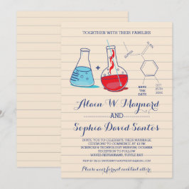Convites de Casamento de Química Vermelho e Azul