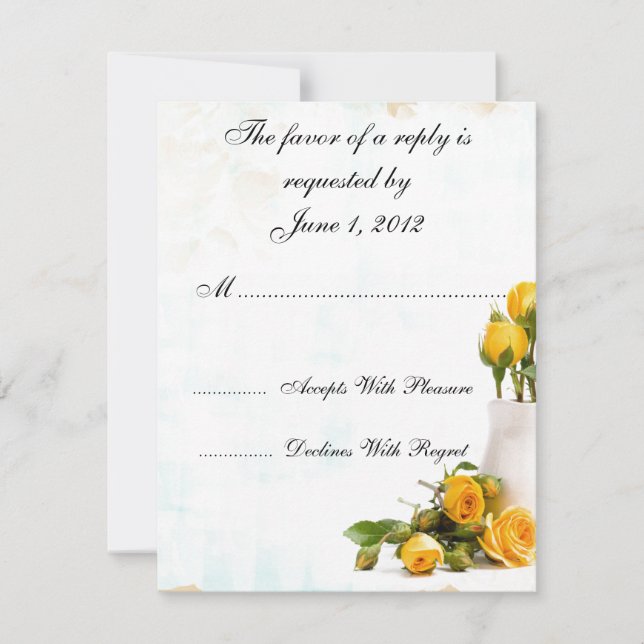 Convites de casamento de rosas amarelas RSVP (Frente)