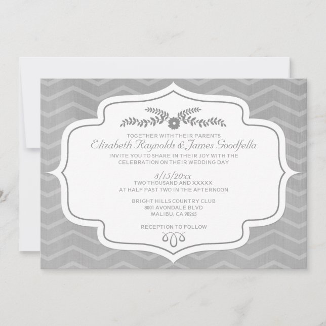 Convites De Casamento De Silver Chevron (Frente)