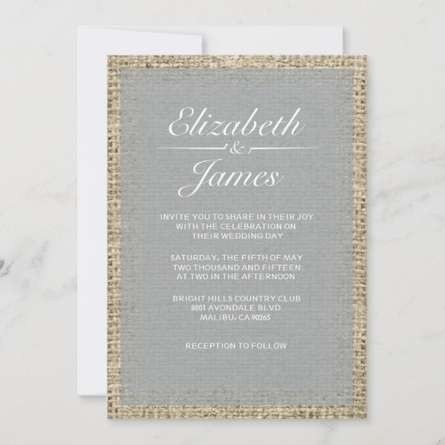 Convites De Casamento De Silver Vintage Burlap (Frente)