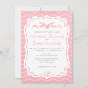 Convites De Casamento De Stripes De Chevron Rosa