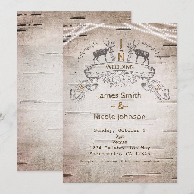 Convites de Casamento de Veado Rústico e Galhos de (Frente/Verso)