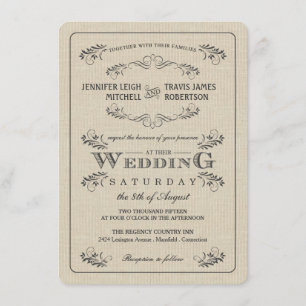 Convites De Casamento De Vintage Flourish Burlap