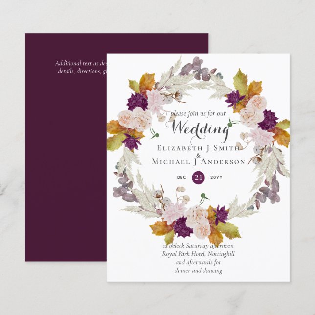 Convites de casamento de Wreath de Ginger Plum de  (Frente/Verso)