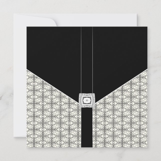 Convites de Casamento Diamante de Renda Damask Pre (Frente)