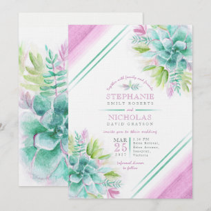 Convites de casamento do roxo do verde da aguarela