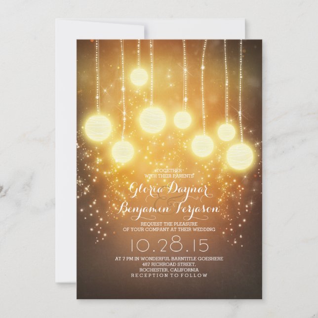 convites de casamento do shimmer das lanternas (Frente)